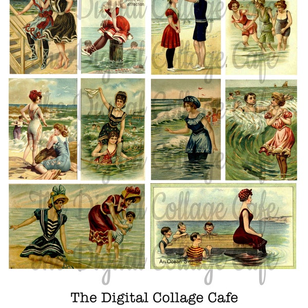 Vintage Swimming and Swimsuit Posters Digital Collage Sheet - TT - 027 - Instant  Download