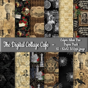 Edgar Allan Poe Seamless Digital Paper Pack, The Raven Digital Pattern, Annabel Lee Fabric Digital Design - DPP158 - 12-12x12in300ppiJPEG