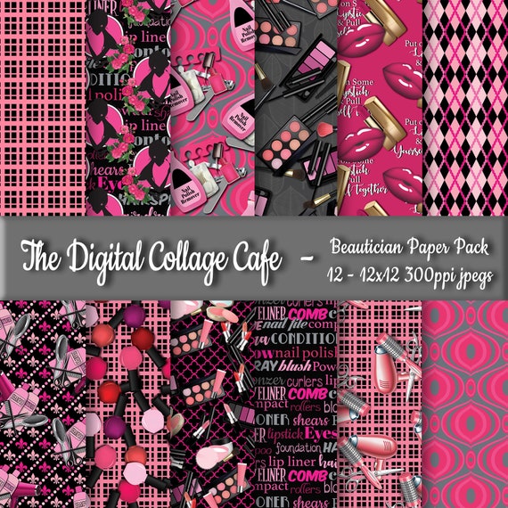 Beautician Seamless Digital Paper Pack, Makeup Seamless Paper Pack, Hairdresser Paper Pack, Nails Paper Pack -DPP010-12-12x12in 300ppi JPEGs