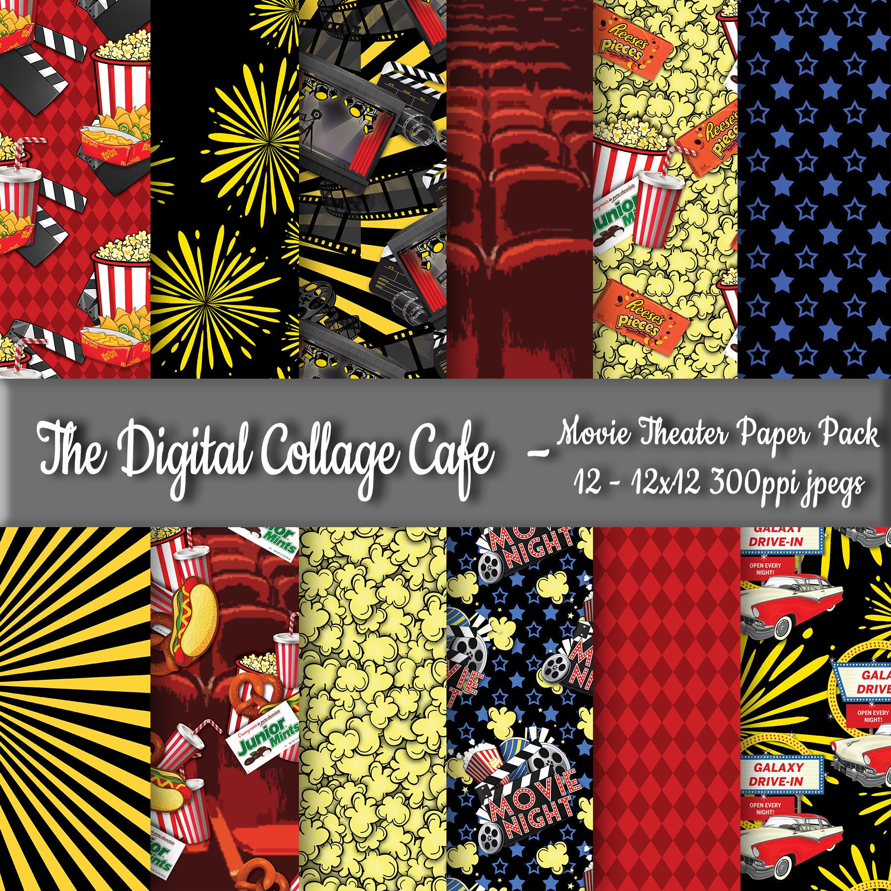 アート・デザイン・音楽 PAPER MOVIE MACHINES Movie Theatre / Movie Theater Seamless Digital Paper Pack, Cinema