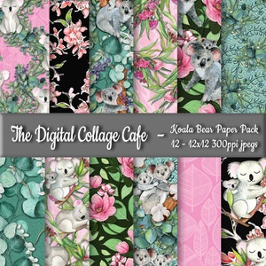 Koala Bear Seamless Digital Paper Pack, Eucalyptus Digital Paper Pack, Koala Digital Scrapbook Paper -DPP059 - 12 - 12x12in 300ppi JPEGs