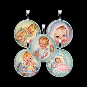 Babies Digital Collage Sheet DCC032 - Vintage Baby Cards Collage 18mm, 20mm, 25mm and 30mm Rounds - Instant Download