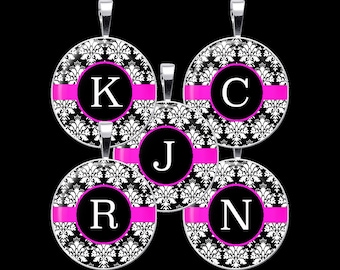 Damask Alphabet in Hot Pink Digital Collage Sheet DCC005 - 18mm, 20mm, 25mm and 30mm Rounds or Circles - Immediate Download