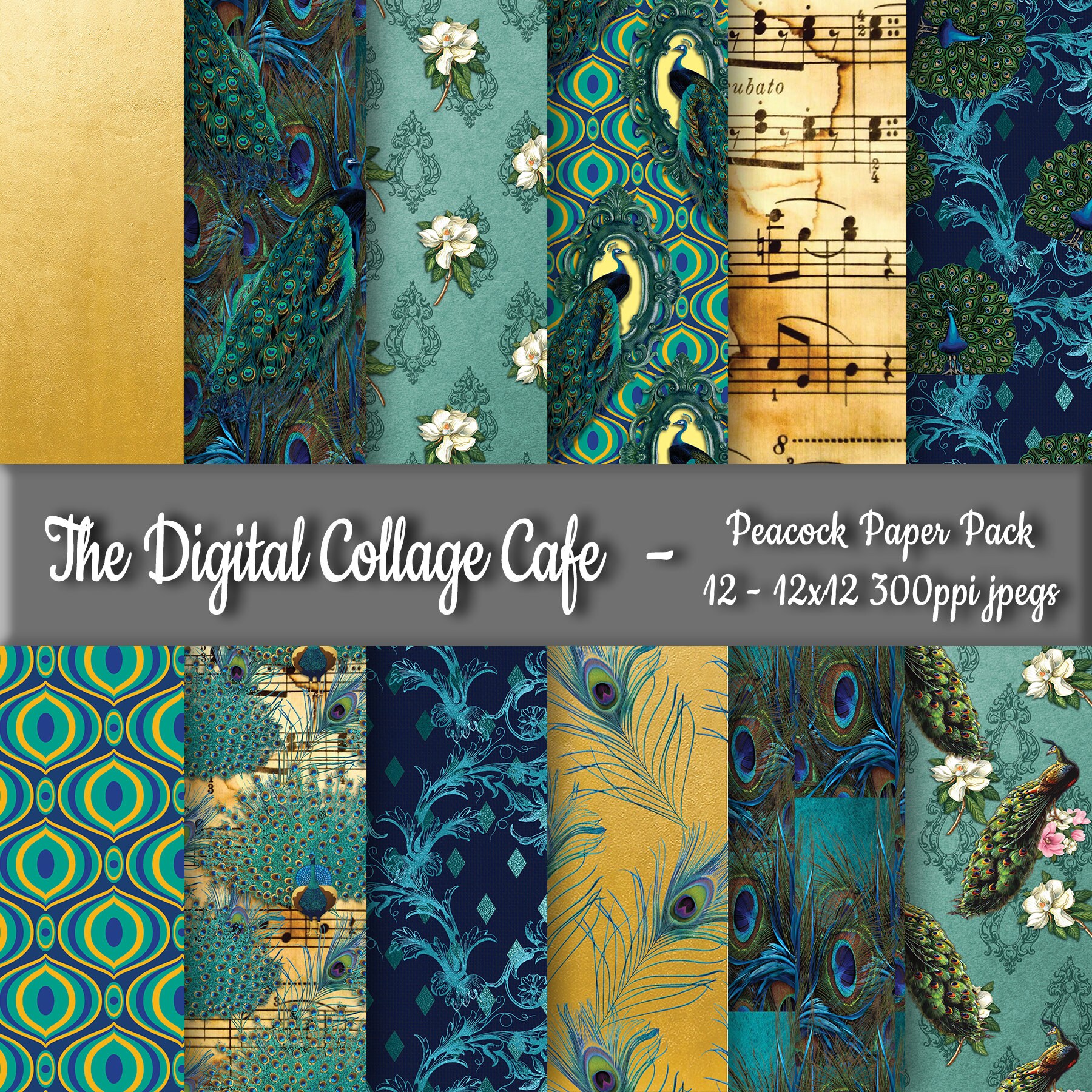 Peacock Digital Paper Pack Peacock Feather Digital Paper - Etsy