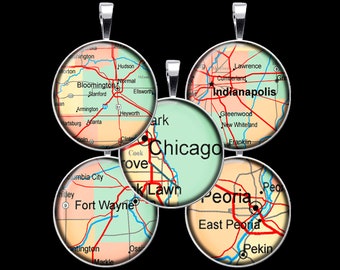Illinois und Indiana Stadtpläne digitale Collage Blatt - DCC064 - 18mm, 20mm, 25mm und 30mm Runden/Kreise - sofortiger Download