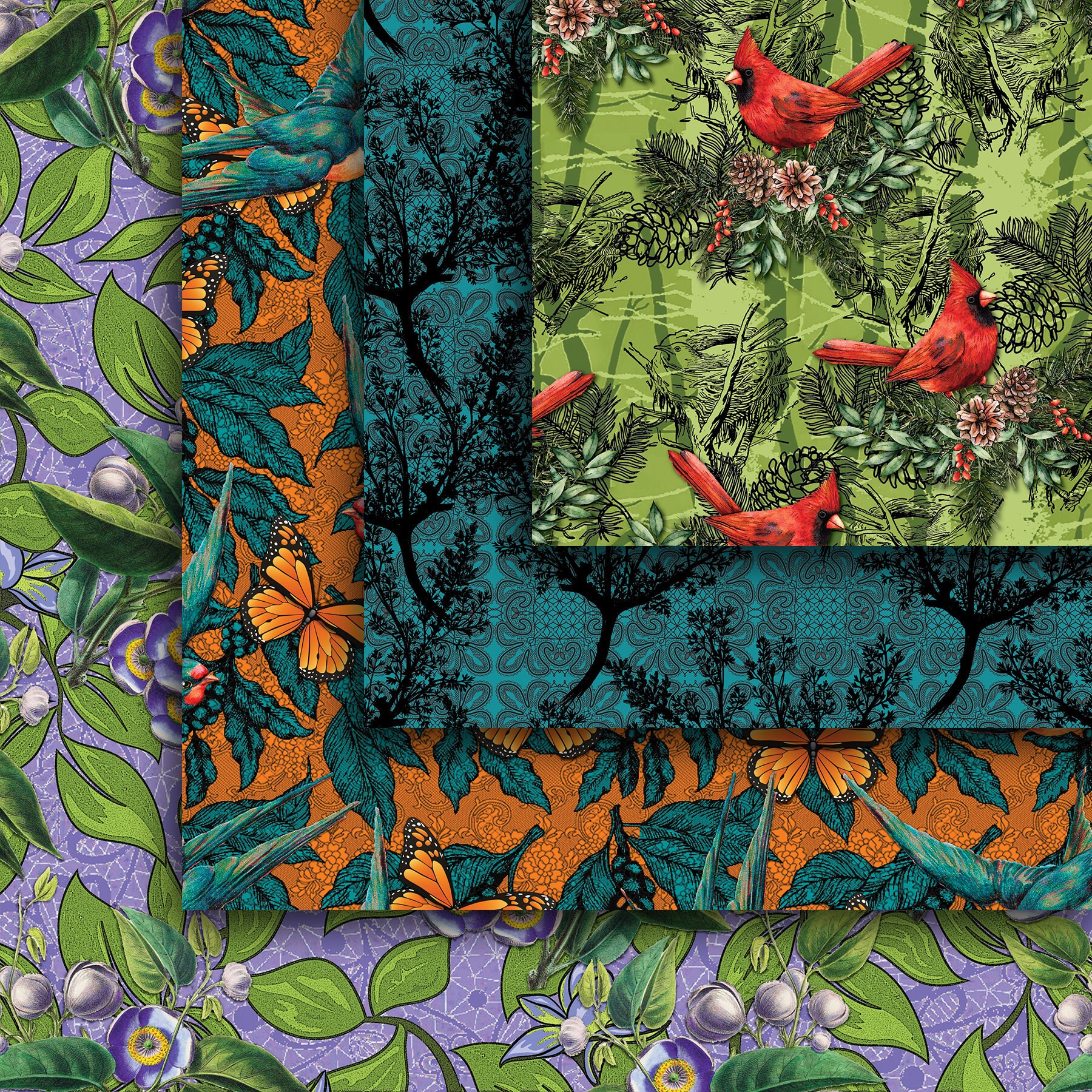 Birds Seamless Digital Paper Pack, Vintage Bird Digital Paper, Colorful ...