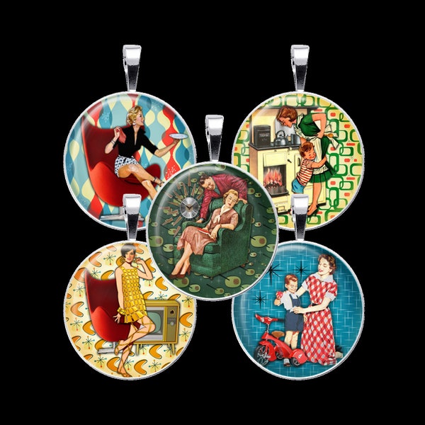 Retro Housewives Digital Collage Sheet, Mid-Century Modern Collage - DCC102 - 18mm, 20mm, 25mm and 30mm Rounds/Circles - Instant Download