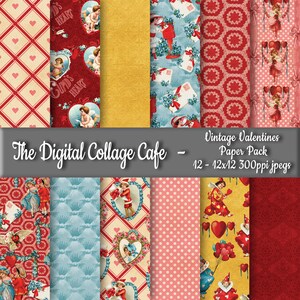 Vintage Valentines Seamless Digital Paper Pack, Love Digital Paper, Saint Valentines Digital Design -DPP167 - 12-12x12in300ppiJPEG