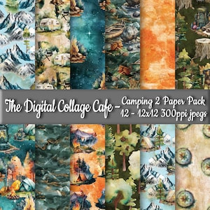 Camping 2 Seamless Digital Paper Pack, Hiking Fabric Digital Design, Camper Junk Journal Paper - DPP176 - 12-12x12in300ppiJPEG