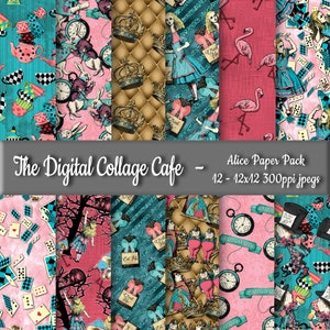 Alice in Wonderland Seamless Digital Paper Pack, Cheshire Cat Digital Paper, Mad Hatter Scrapbook Paper - DPP089 - 12 - 12x12in 300ppi JPEG