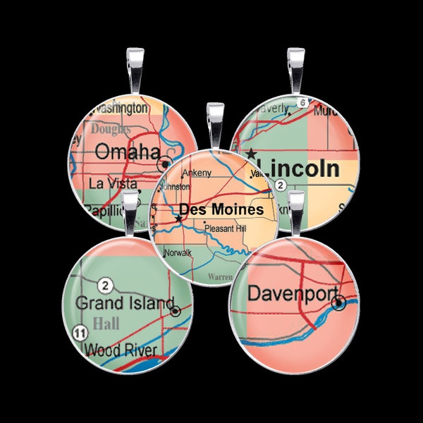 Nebraska and Iowa Cities Digital Collage Sheet - DCC058 - 18mm, 20mm, 25mm and 30mm Rounds/Circles - Instant Download