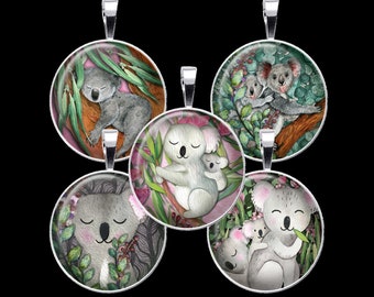 Koala Bär digitale Collage Blatt, Natur Collage, Eukalyptus Collage - DCC113 - 18mm, 20mm, 25mm und 30mm Runden/Kreise - Instant Download