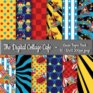 Circus Digital Paper Pack, Carnival Digital Paper Pack, Clown Digital Paper Pack - DPP029 - 12 - 12x12in 300ppi JPEGs