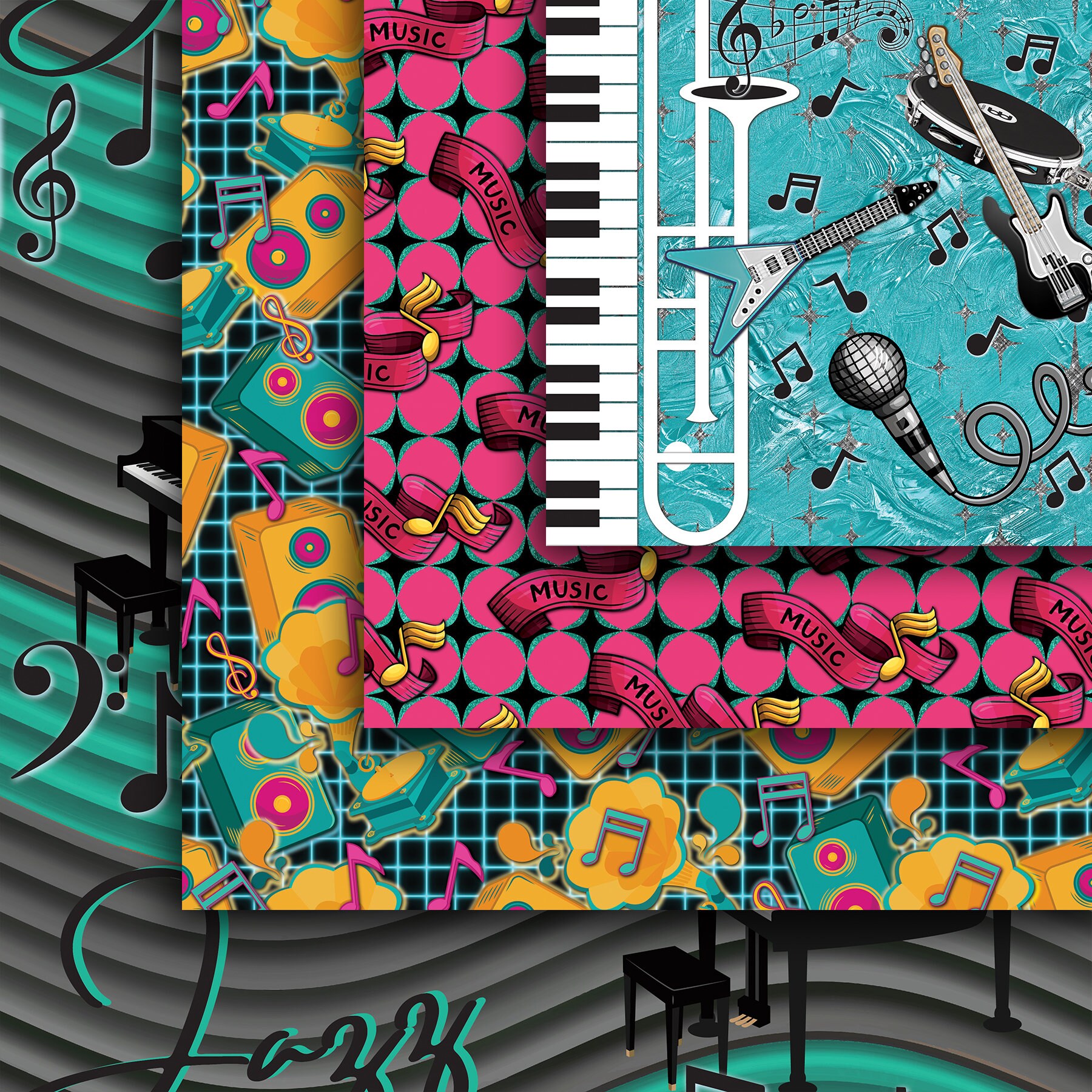 Jazz Music Seamless Digital Paper Pack, Musical Instruments Digital ...