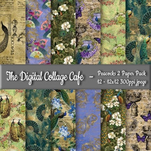 Peacocks 2 Seamless Digital Paper Pack, Peafowl Digital Pattern, Elegant Peacock Fabric Digital Design - DPP147 - 12 - 12x12in300ppiJPEG
