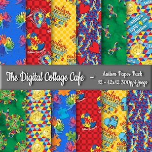 Autism Awareness Seamless Digital Paper Pack, Autism Supporter Digital Paper,  Autism Scrapbook Paper  - DPP081 - 12 - 12x12in 300ppi JPEGs