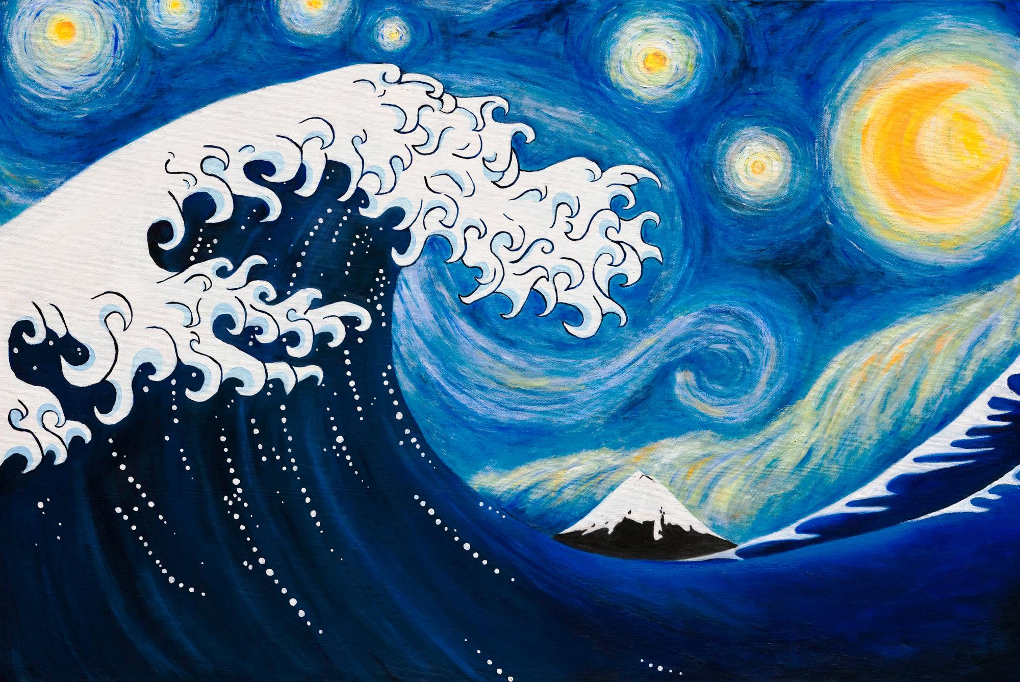 HOKUSAI on a STARRY Night-hokusai's Great Wave Smashed