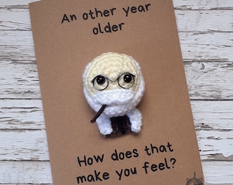 Sigmund Freud häkeln Grußkarte, humorvolle Geburtstagskarte, Kultige Personen, berühmte Personen häkeln, Psychoanalytik lustige Karte