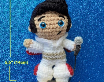 Elvis Presley Amigurumi Doll, Famous People Crochet Doll, Rock and Roll Famous Singer