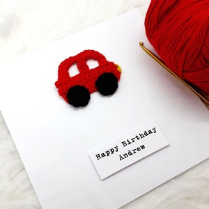 Biglietto d'auguri personalizzato per auto all'uncinetto per ragazzi o ragazze, auto della polizia