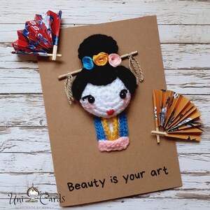 Carte de voeux Geisha au crochet, carte d'anniversaire Geisha, carte de style japonais, cadeau japonais, carte toutes occasions Geisha