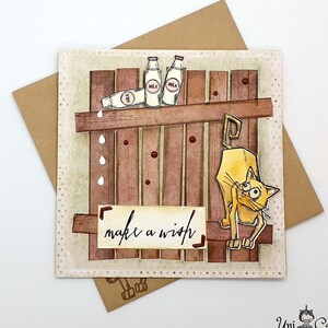 Funny Cat with milk, Handmade Birthday Card