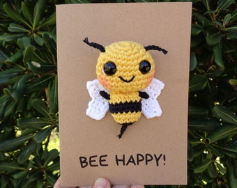 Abeille heureuse, carte de vœux au crochet d’abeille, carte Amigurumi