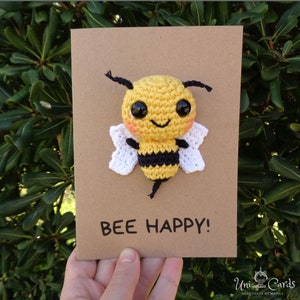 Bee Happy, biglietto di auguri all'uncinetto con ape, biglietto amigurumi