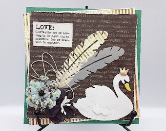 Handmade Love Greeting Card, Swan Card, Love Definition text, Floral Card