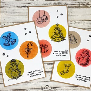 Pack de 3 cartes de Noël faites à la main, Père Noël, Bonhomme de neige, Sapin de Noël