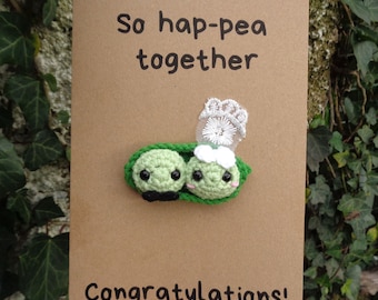 Félicitations mariage carte au crochet, So Hap-Pea Together, Peas in a Pod