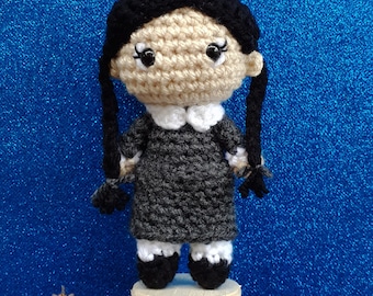 Wednesday Addams Amigurumi Doll, Addams Family Decorative Doll, Gothic Creepy Girl Doll