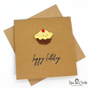 Tarjeta de ganchillo Cupcake Muffin, tarjeta de feliz cumpleaños