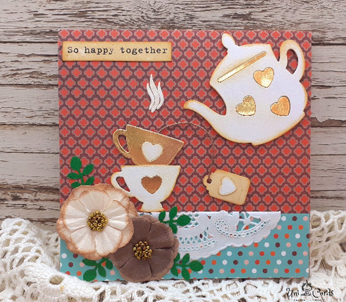 Tea Party Handmade Card, Tea Time, Greeting Card, Floral Card, Happy ...