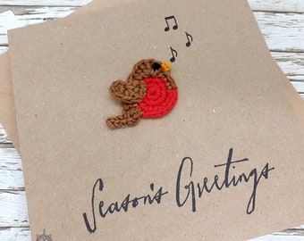 Crochet Robin, Handmade Christmas Card, Season's Greetings