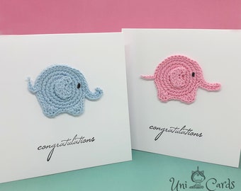 Tarjeta de ganchillo hecha a mano para recién nacidos, Elefante bebé