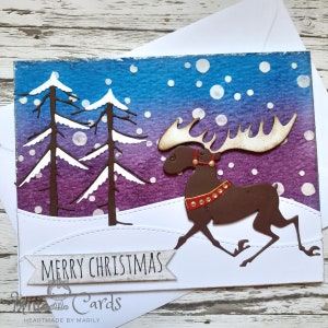 Carte de Noël faite à la main, Funny Moose, Winterland
