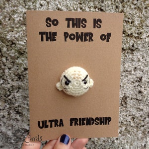 Carte inspirée de Dragon Ball, carte Amigurumi au crochet, krillin, carte meilleurs amis
