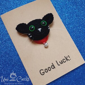 Carte au crochet chat noir, carte bonne chance