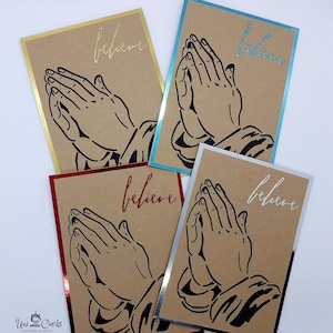 Mani in preghiera, biglietto di auguri religioso, biglietto a tema spirituale cristiano