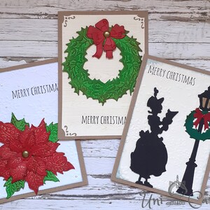 Confezione da 3 cartoline di Natale fatte a mano, stella di Natale, ghirlande di Natale, cartoline, cartoline miste