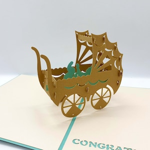 Kirigami Pop Up Karte, Baby im Kinderwagen Laser Cut, Baby Junge im Wagen