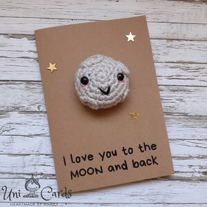 Biglietto all'uncinetto con luna, ti amo fino alla luna e ritorno, biglietto di San Valentino, biglietto di anniversario, biglietto di matrimonio, biglietto di amicizia