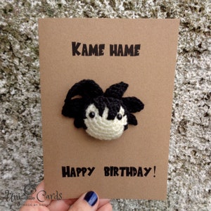 Cartão inspirado em Dragon Ball, cartão Amigurumi de crochê, Son Goku