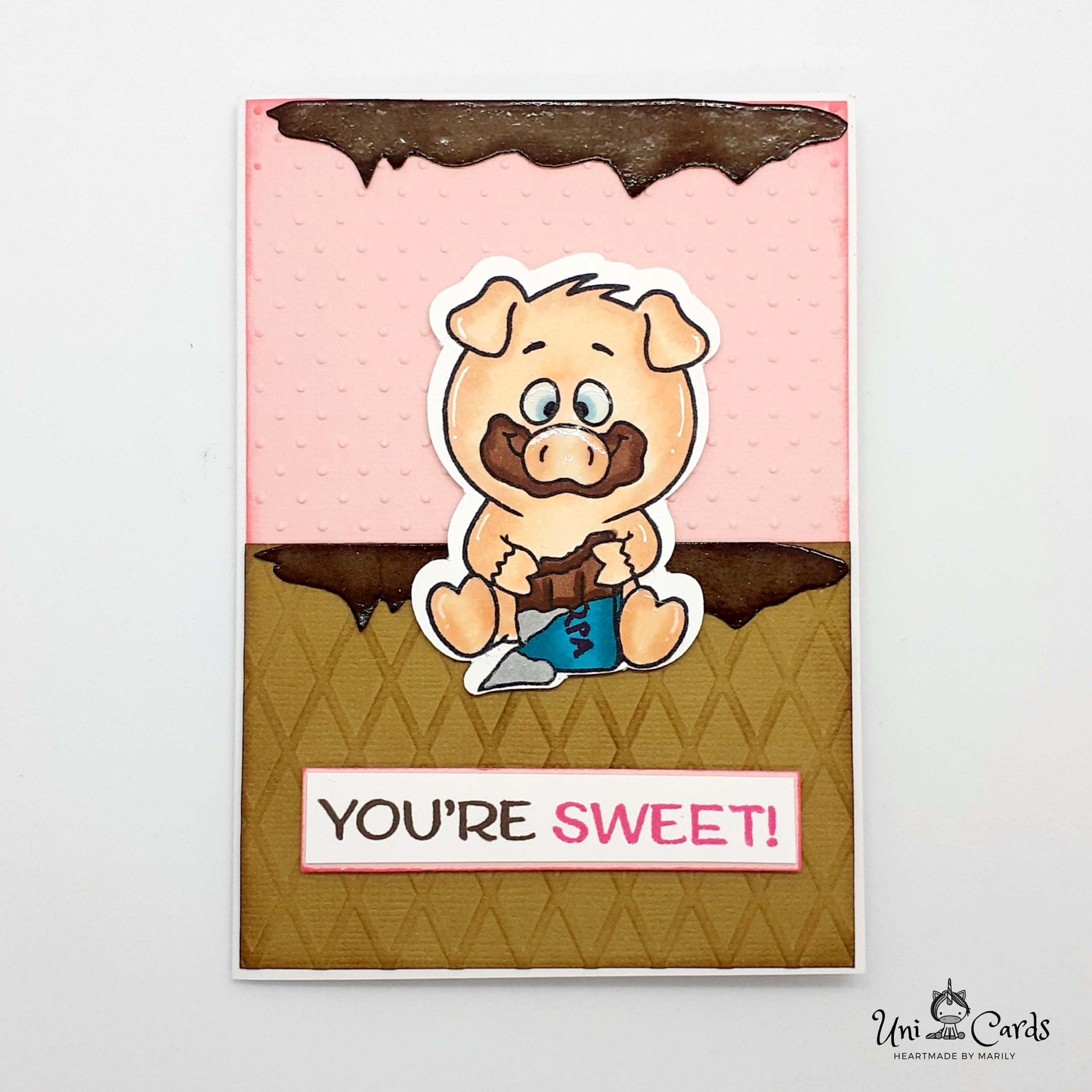 Cute Pig eating chocolate You Are Sweet Card Etsy