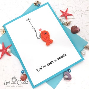 You're such a catch, crochet fish greeting card, love, friendship, valentine card