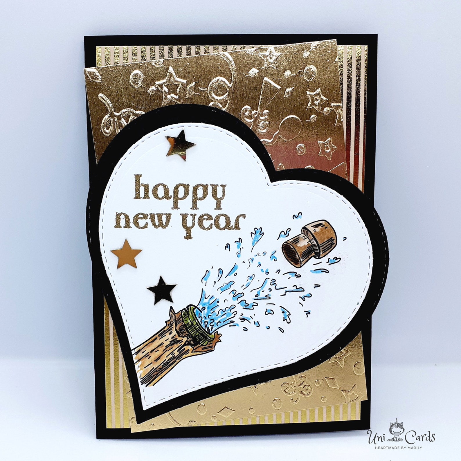 2021 Happy New Year Handmade Greeting Card Champagne | Etsy