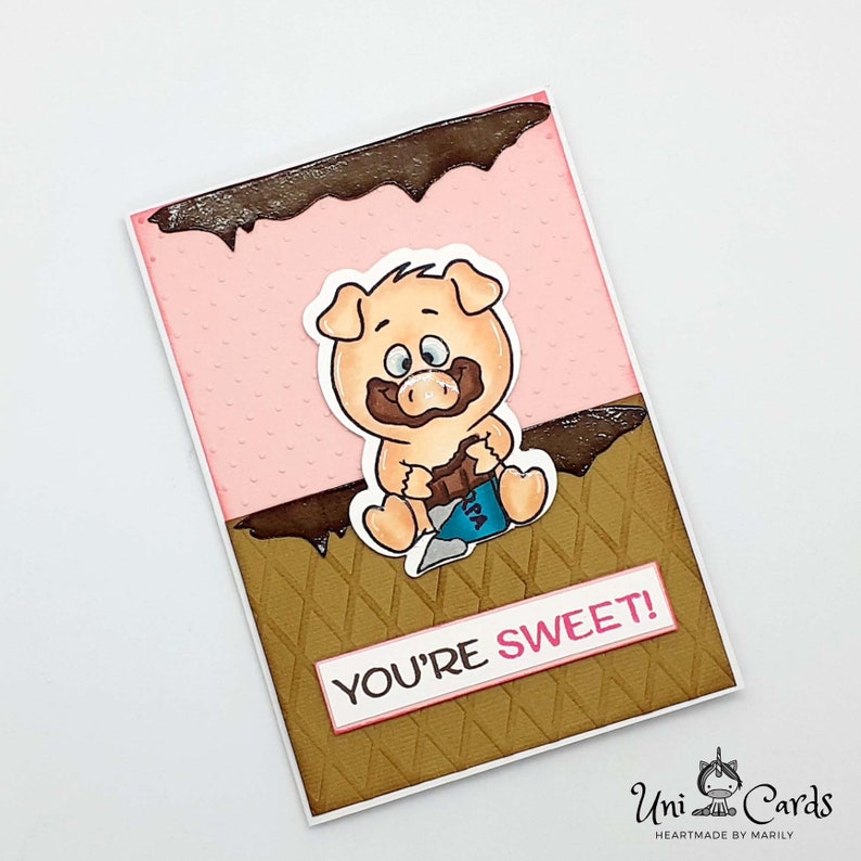 Cute Pig eating chocolate You Are Sweet Card Etsy