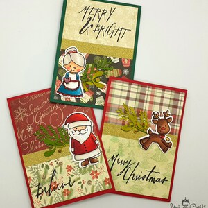 Pacchetto 3 cartoline di Natale, Babbo Natale, Mrs Clause, Renna Rudolph