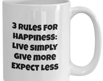 Rules for happiness novelty mug inspirational mugs inspiring cups motivational gift ideas birthday anniversary thank you